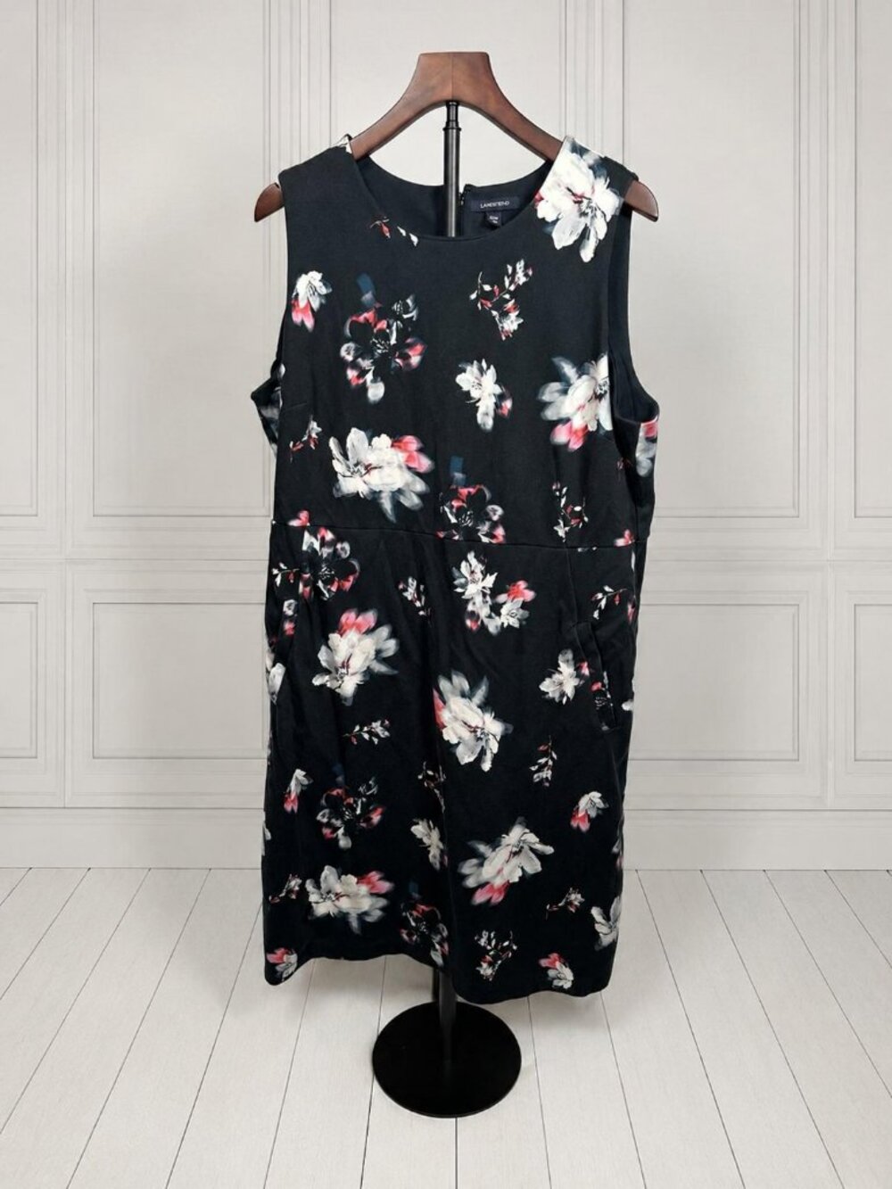Lands' End Black Floral Sleeveless Dress Size 20W Plus Size